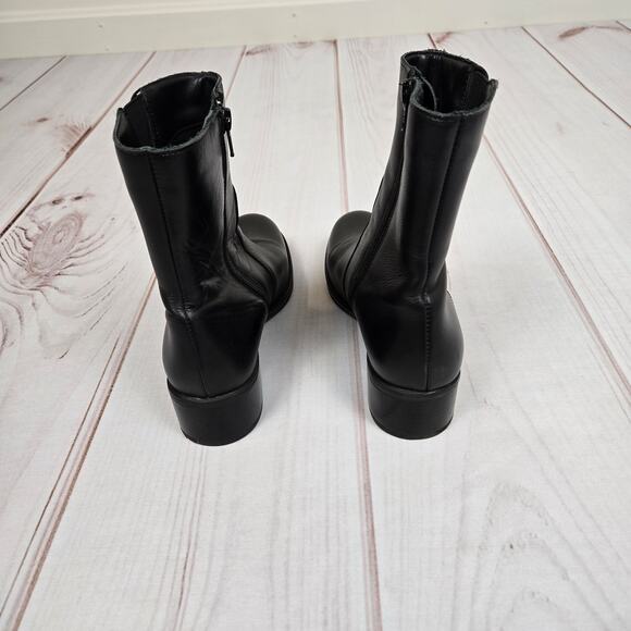 Vintage Y2K Black Leather Biker Chelsea Heeled Calf High Ankle Boots Womens 7.5 - Picture 5 of 13